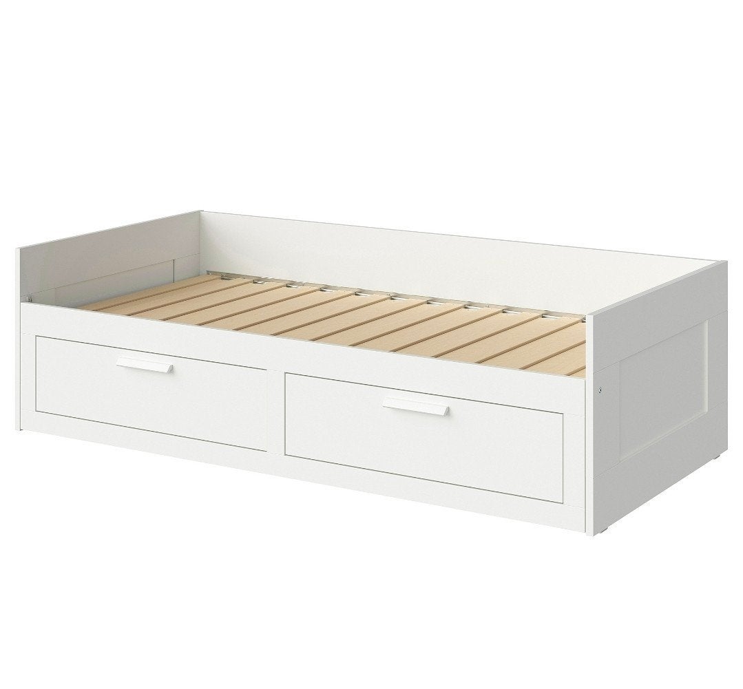 IKEA BRIMNES Bedbank met 2 lades - Wit, Huis en Inrichting, Slaapkamer | Bedden, Ophalen, Gebruikt, Wit, Modern, Functioneel