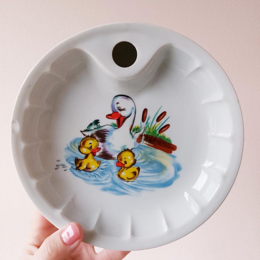 Lief warmhoudbord papbordje met eendjes van porselein '70's, Antiek en Kunst, Ophalen of Verzenden