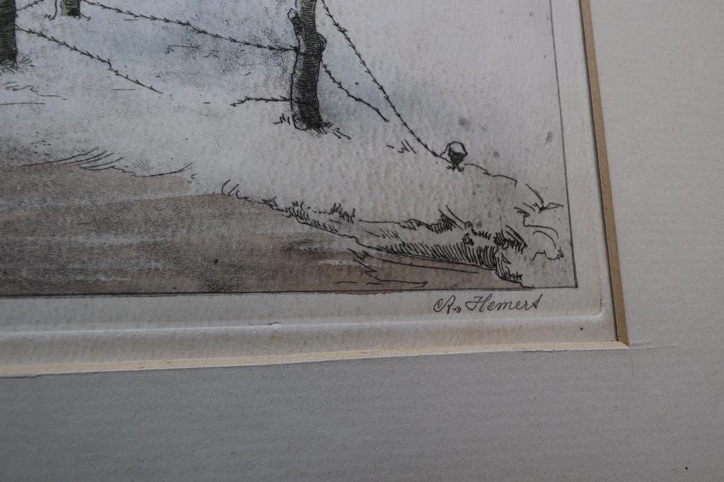 A. Hemert (1883 -1944) grote kleuren Ets winter in Waterland, Antiek en Kunst, Kunst | Schilderijen | Klassiek, Ophalen of Verzenden