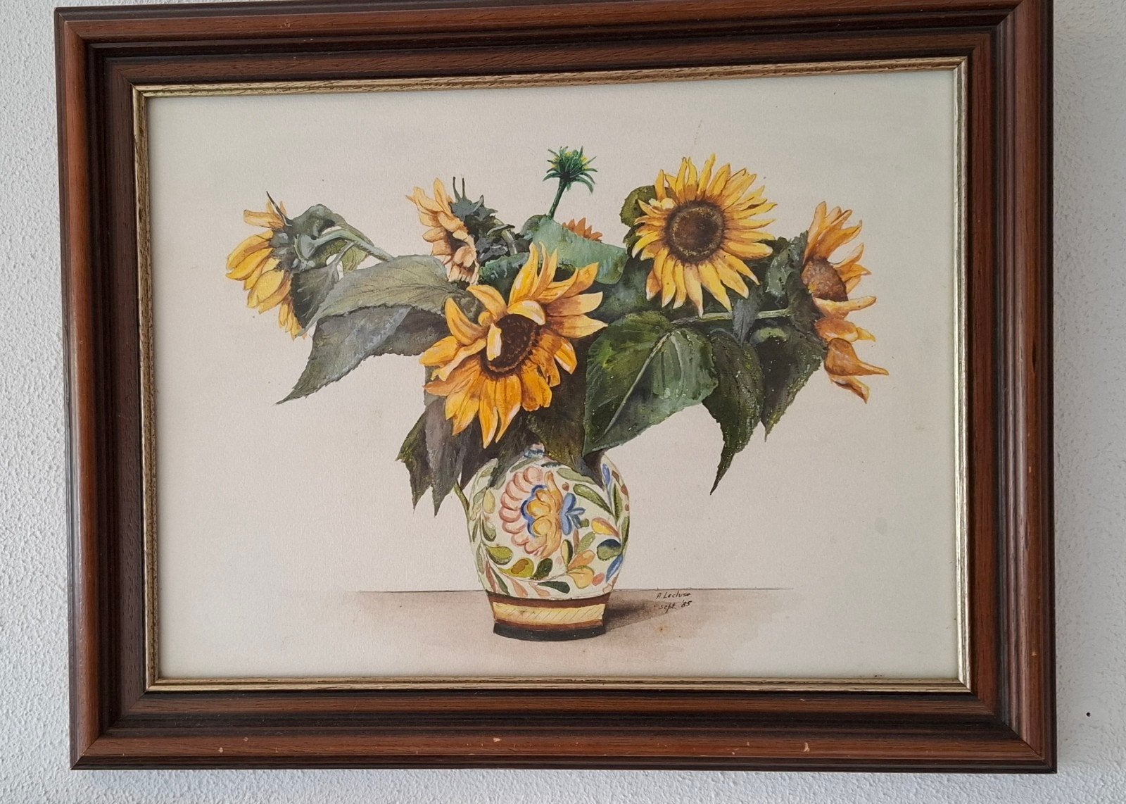 2x Zonnebloemen Aquarel Schilderijen - Gesigneerd, Bloemen, Origineel werk, Ophalen of Verzenden, Aquarel
