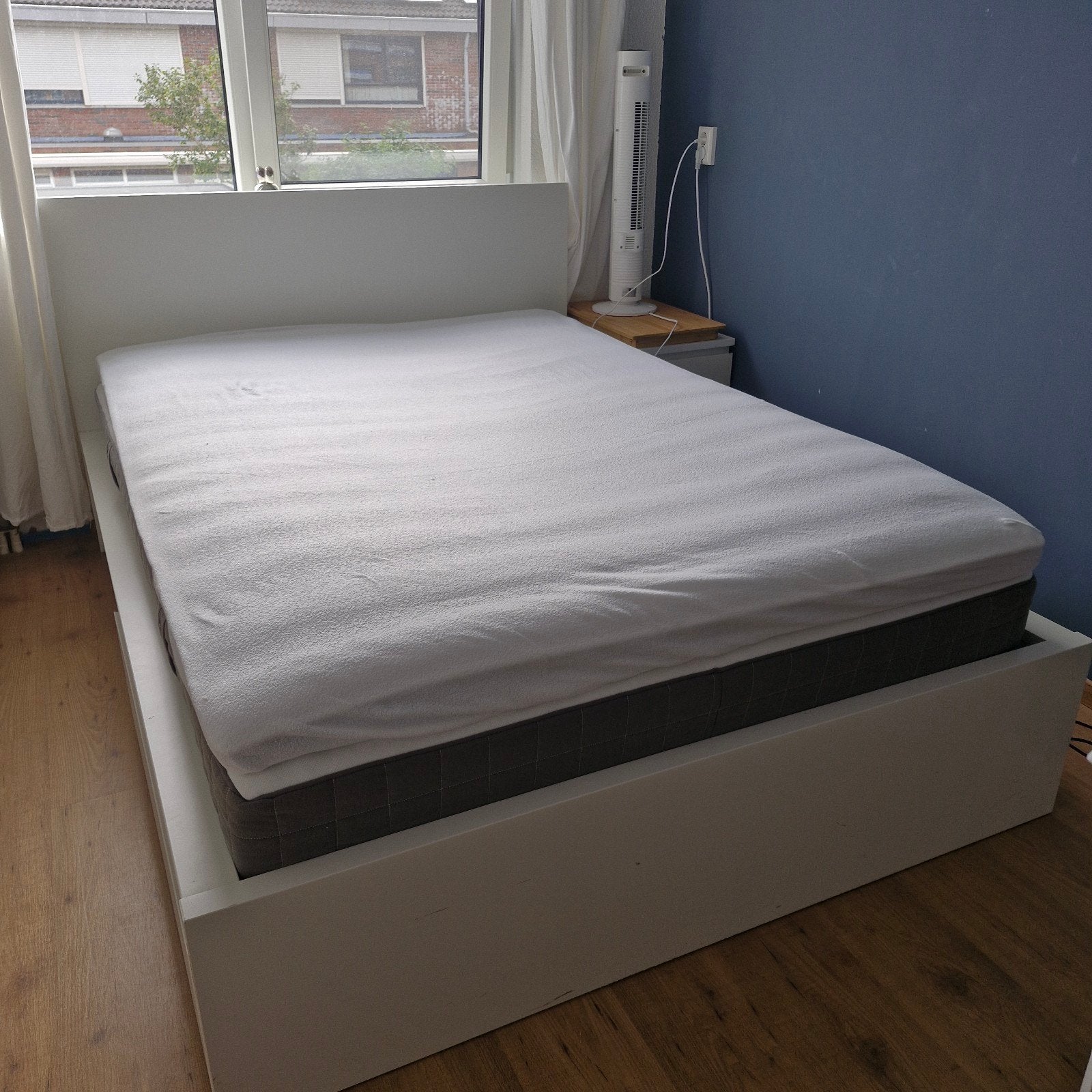 Ikea Malm bed 140x200 met lades, matras en topper, Ophalen, Gebruikt, Wit, Tweepersoons