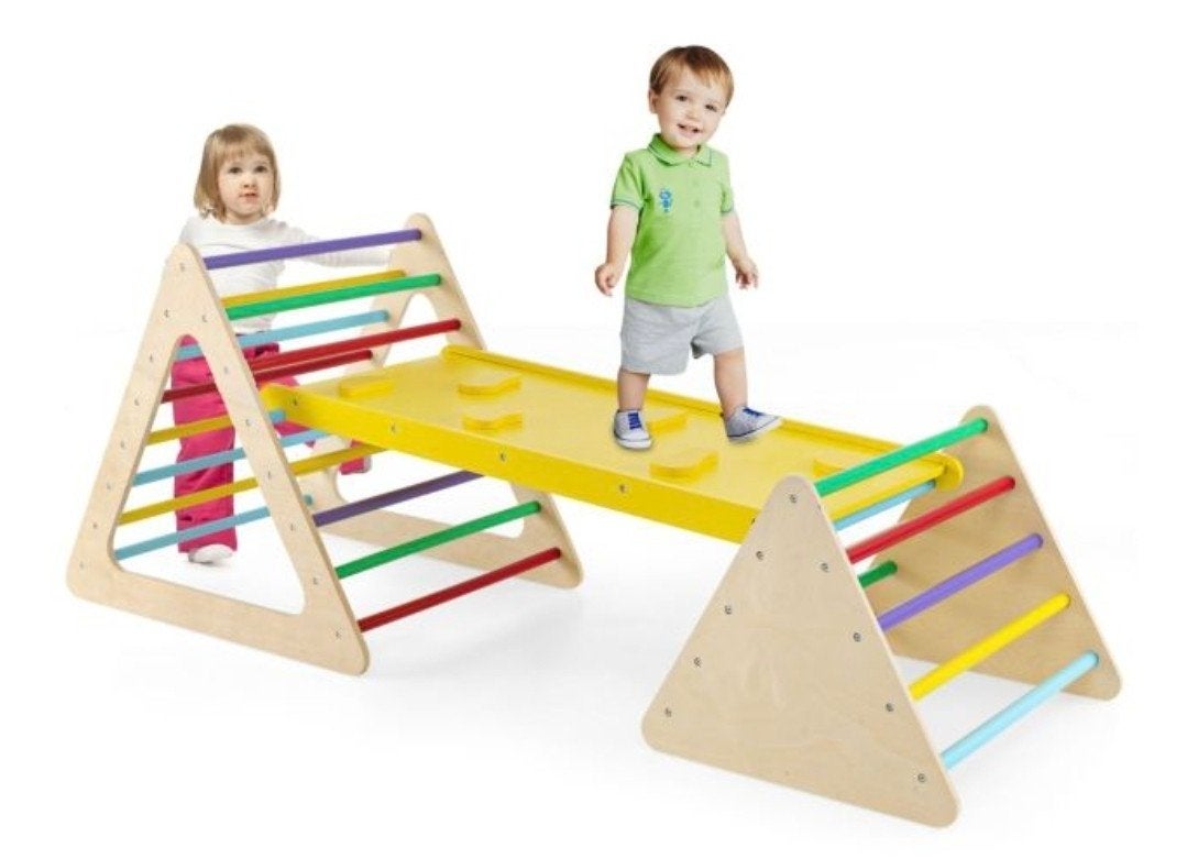 Houten Klimrek met Glijbaan - Montessori Speelgoed, Ophalen, Zo goed als nieuw, Klimwand, Aanbouwonderdeel