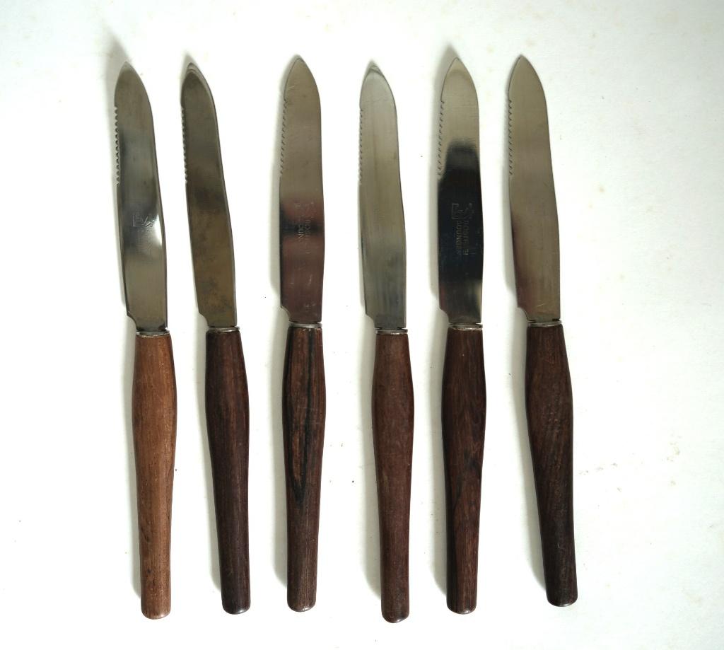 vintage set fruitmesje rostfrei solingen metaal hout handvat, Ophalen of Verzenden, Gebruikt, Overige materialen, Bestekset