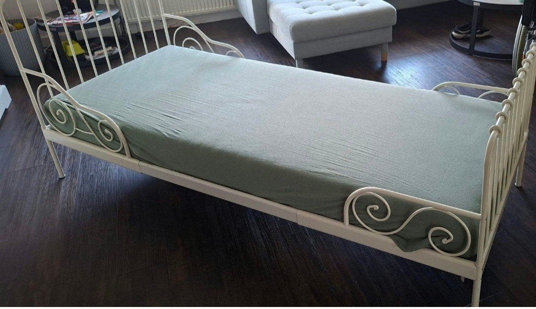 IKEA Stalen Bed, Lengte Verstelbaar, 80x200 cm, Ophalen, Eenpersoons, Wit, 80 cm