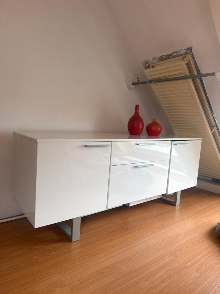 Hoogglans wit tv-meubel 150x45x60cm, Ophalen, Gebruikt, 150 tot 200 cm, Minder dan 100 cm