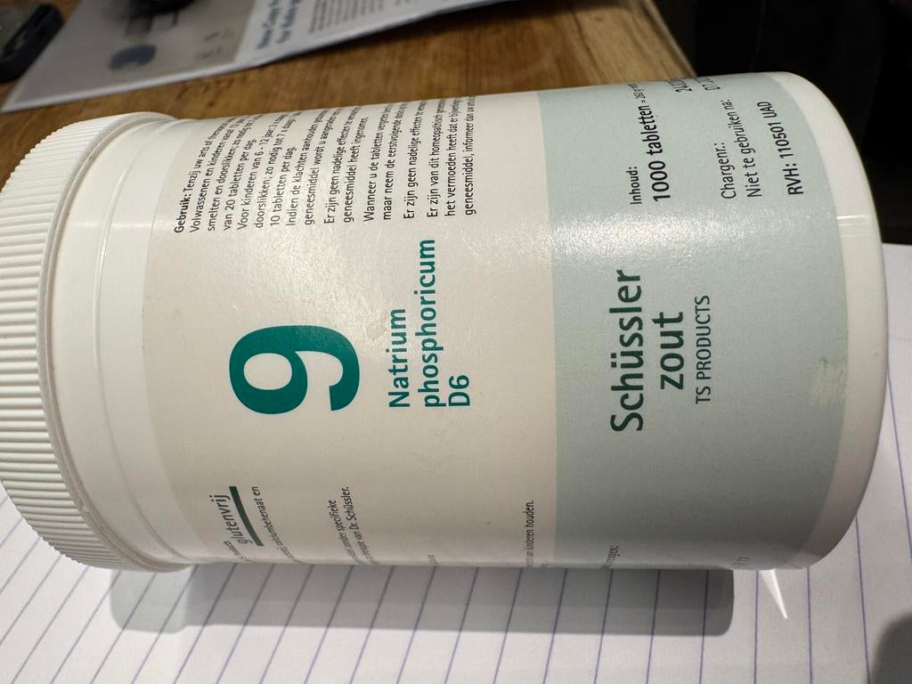 Schüssler zout nr. 9 Natrium phosphoricum D6, 800 st., Ophalen, Zo goed als nieuw, Gehele gezicht
