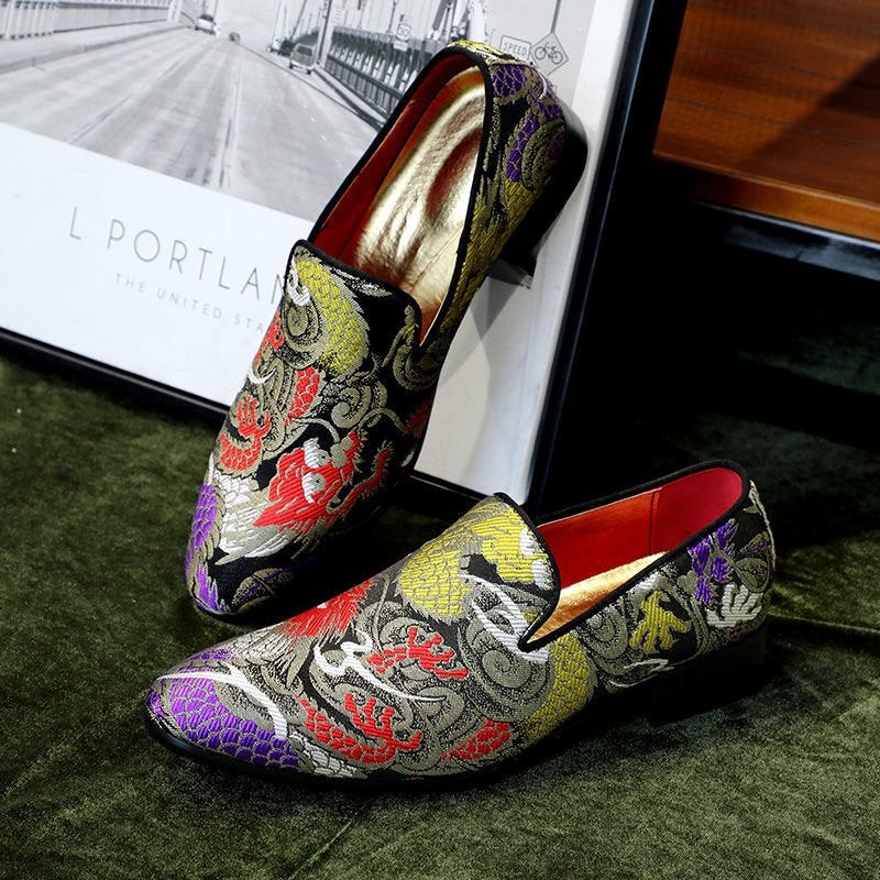 Zwarte geborduurde draak heren loafers schoenen mannen barok, Verzenden, Nieuw, Zwart, Loafers