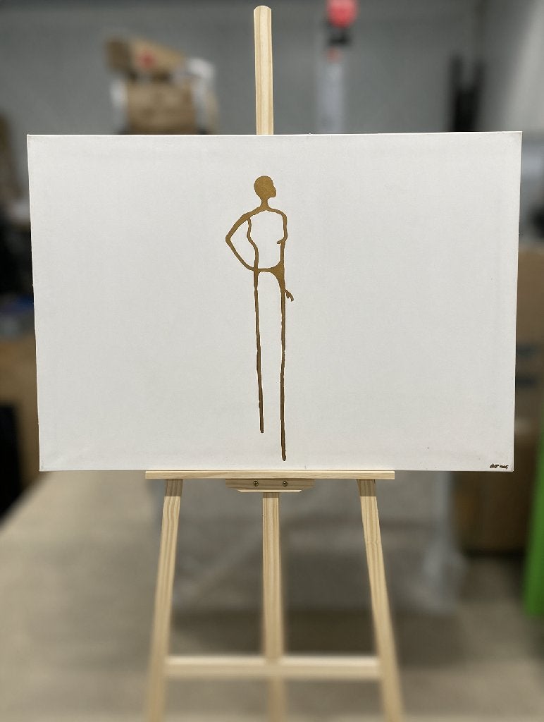 Golden/ brown Figure – handgeschilderd abstract schilderij, Antiek en Kunst, Ophalen, Gesigneerd, Acrylverf, Figuren
