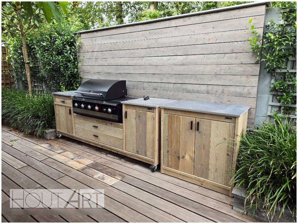 Buitenkeuken Boretti Luxe met lades en deuren steigerhout, Houtskool, Vrijstaand, Info@hout-art.nl, Nieuw