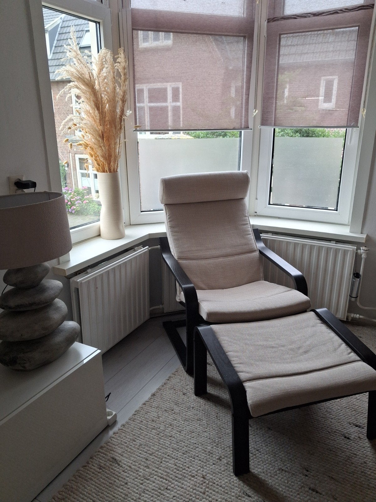 IKEA Poang fauteuil met voetenbank, Ophalen, Modern, Comfortabel, Gebruikt, 75 tot 100 cm