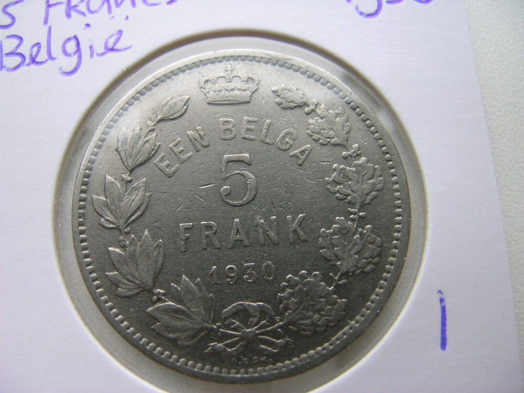 5 Francs 1930 Belgie (nr 1), Ophalen of Verzenden, België, Losse munt