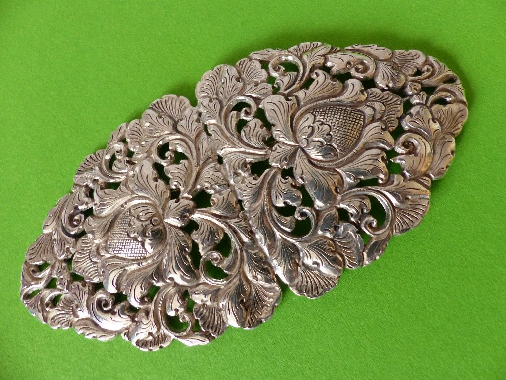 Prachtige Super Grote Zilveren Djokja Broche - Lotusbloem, Verzenden, Zilver, Broche