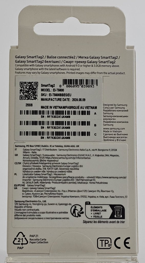 Samsung Galaxy SmartTag 2 - Zwart | Nieuw, Ophalen of Verzenden, Zo goed als nieuw, Samsung Electronics Benelux B.V., Evert van de Beekstraat 310, 1118CX Schiphol, Nederland