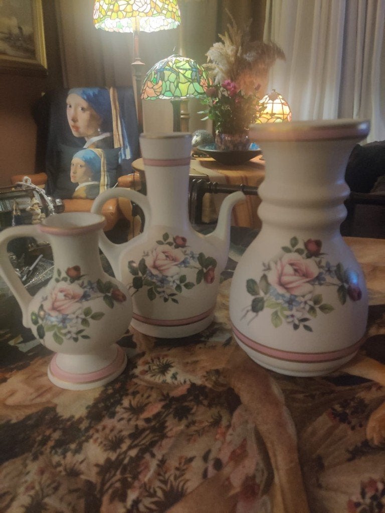 Prachtige set (3 stuks) Royal Flora Gouda – Roze rozen decor, Ophalen