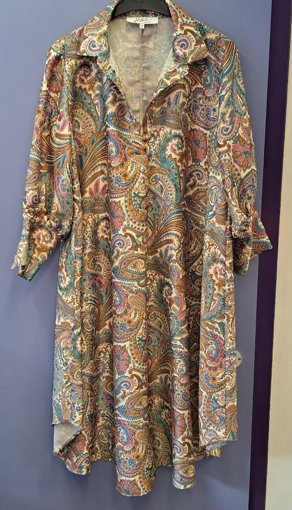 Jeff Gallano jurk maat 2 (M) kleurrijk paisley dessin 49431, Maat 38/40 (M), Bruin, ., Jeff galliano