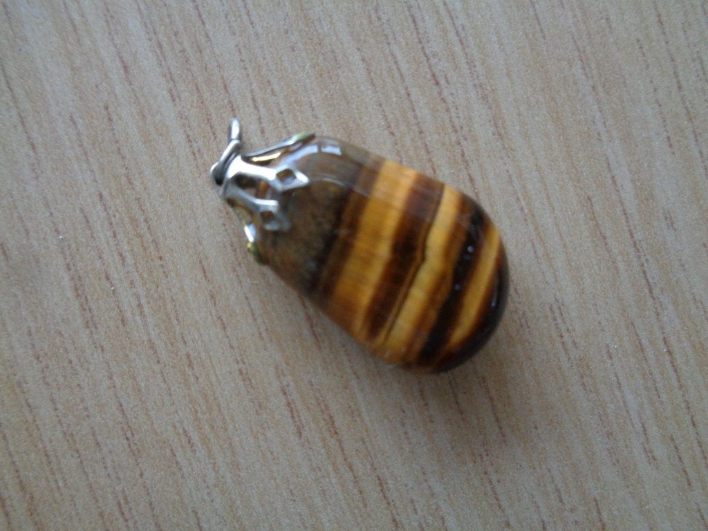 hangertje TIJGEROOG edelsteen kettinghanger bruin beige, Ophalen of Verzenden, Zo goed als nieuw