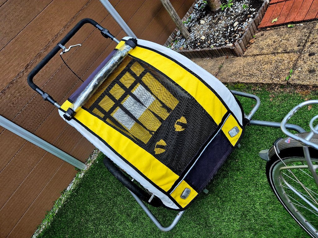 Fietskar 2 kinderen + buggy | vering, handrem | inklapbaar, Ophalen, Gebruikt, Vering, Kinderkar