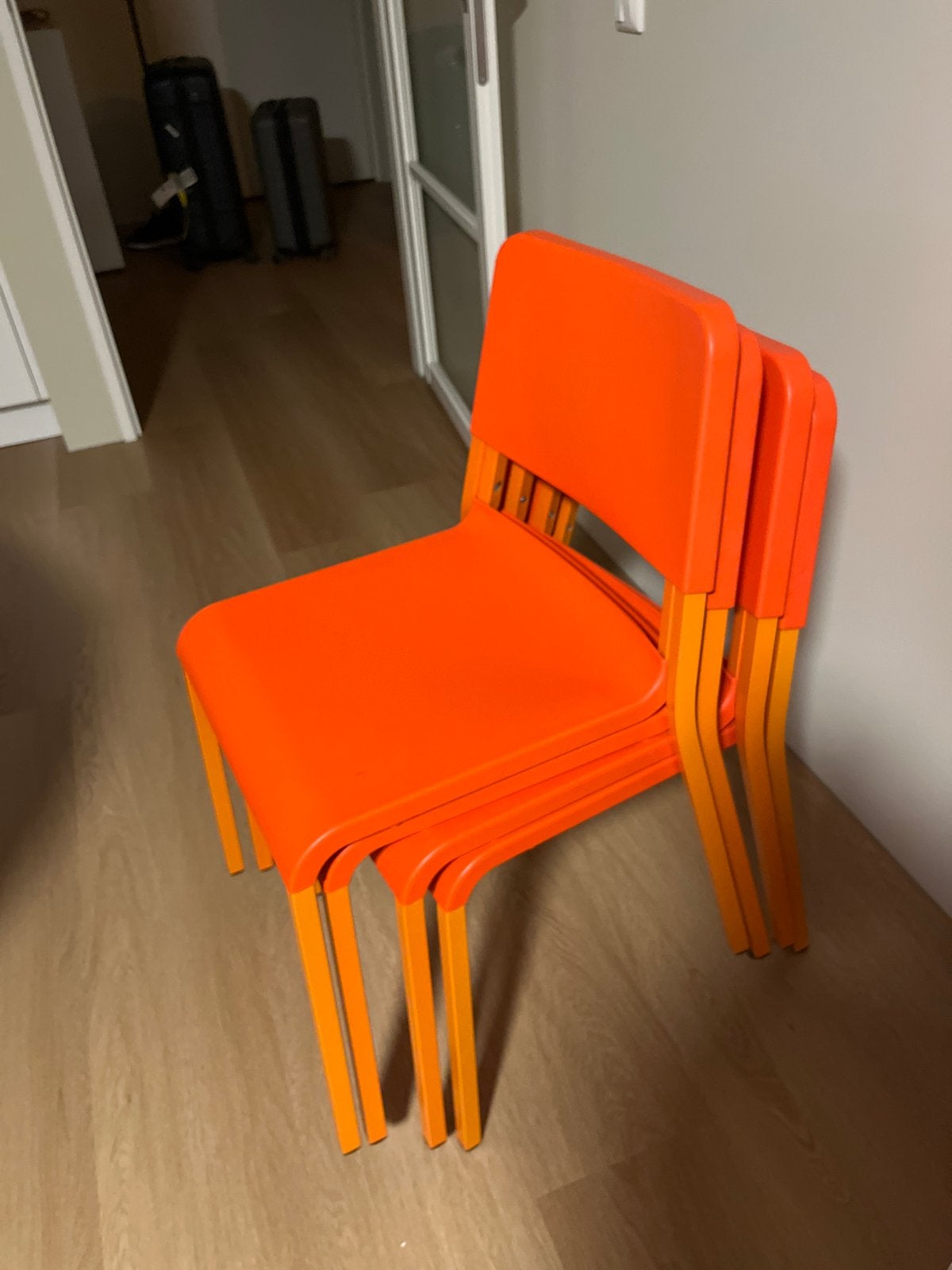 Set van 4 oranje IKEA stoelen, Ophalen, Kunststof, Gebruikt, Overige kleuren