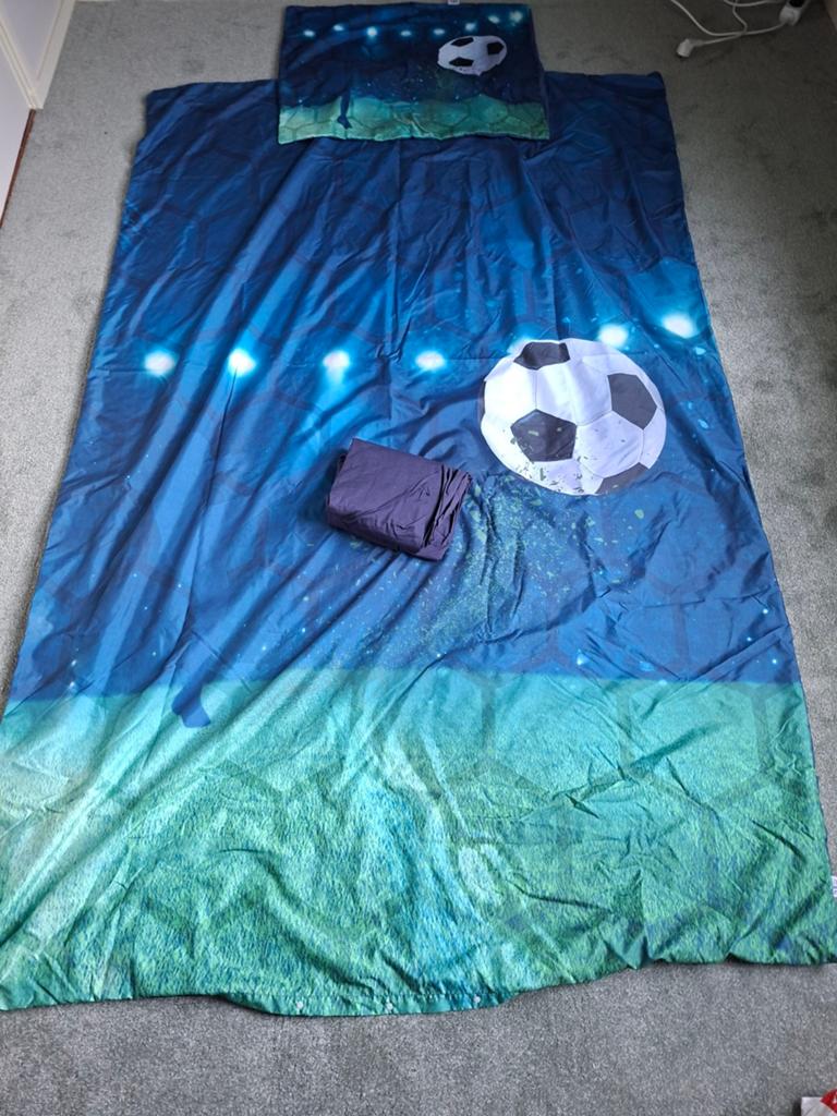 Voetbal dekbedovertrekset 140x200cm met hoeslaken blauw, Eenpersoons, Blauw, Dekbedovertrek, Ophalen of Verzenden