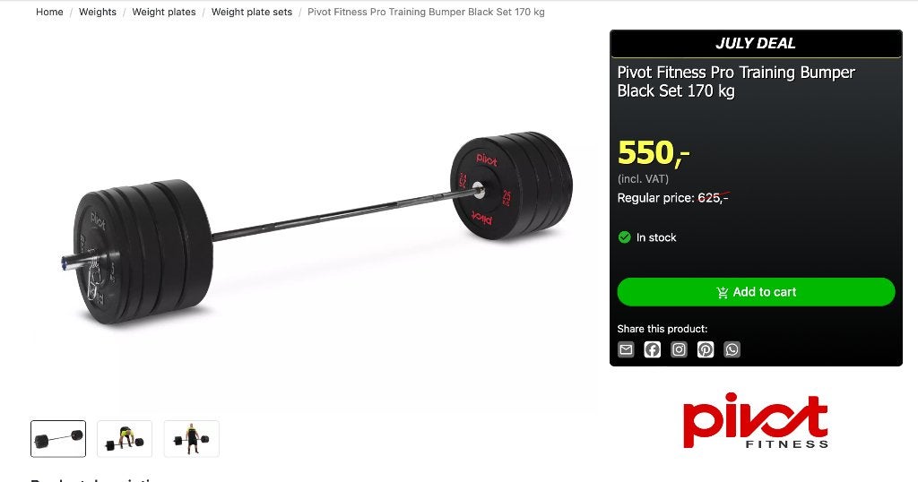 Pivot Olympic Barbell + plates 170kg set, Sport en Fitness, Ophalen, Zo goed als nieuw, Halterset