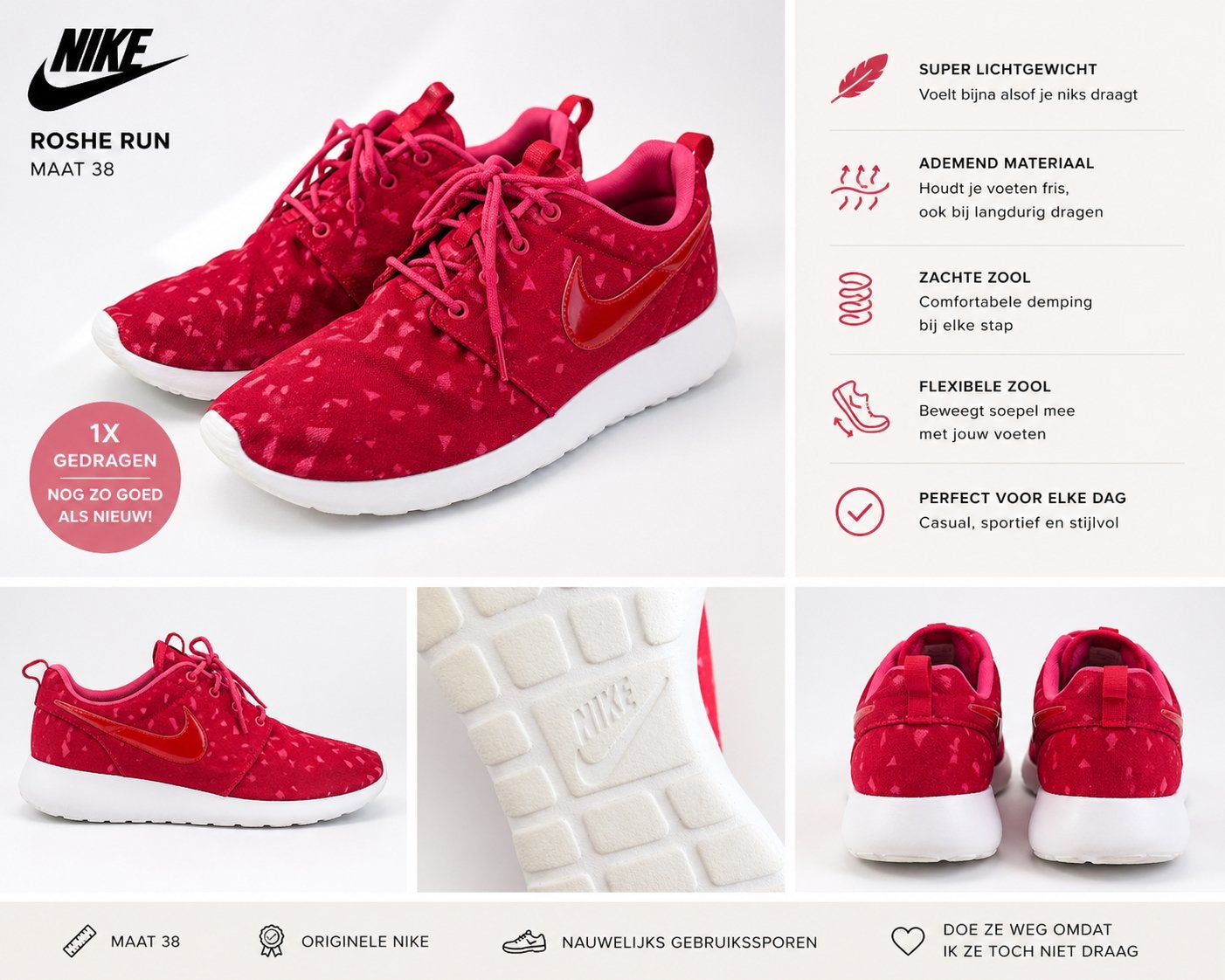 Nike Roshe Run sneakers  Maat 38 -, Ophalen of Verzenden, Zo goed als nieuw, Hardlopen, Hardloopschoenen