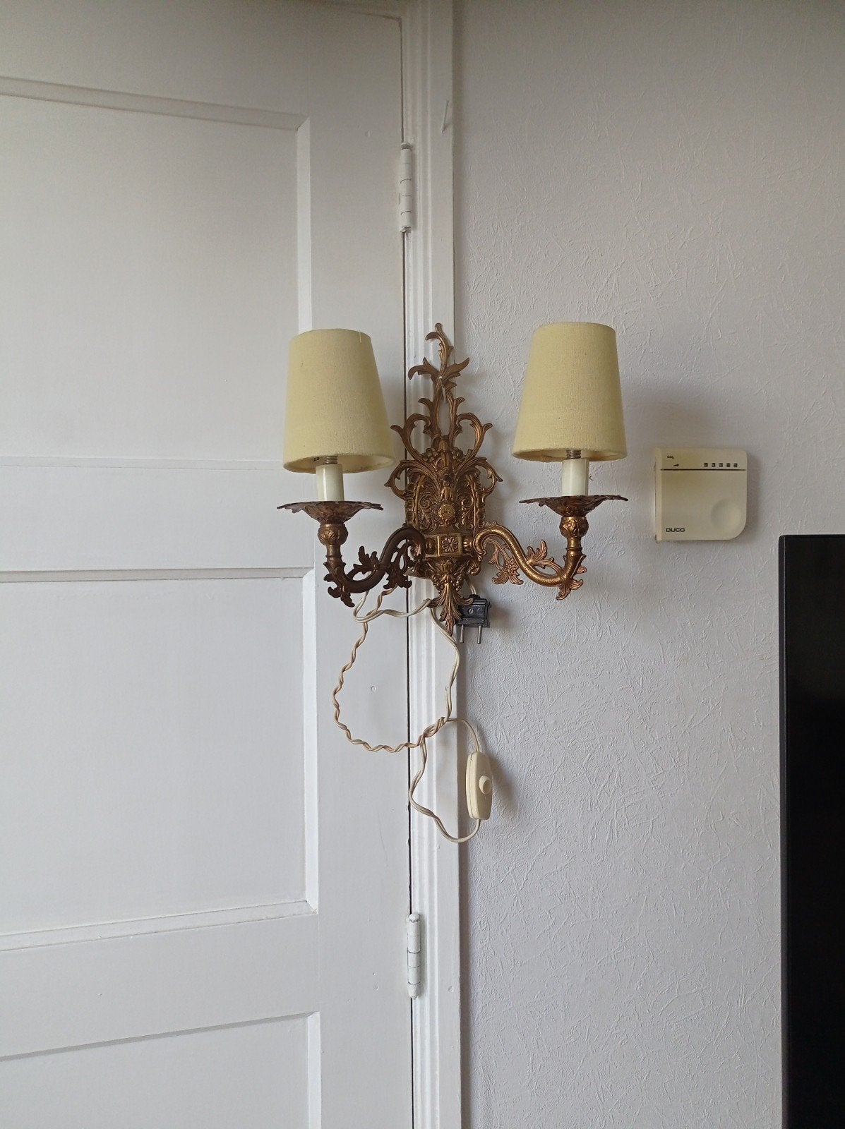 Antieke dubbele messing wandlamp - Made in Spain, Ophalen of Verzenden