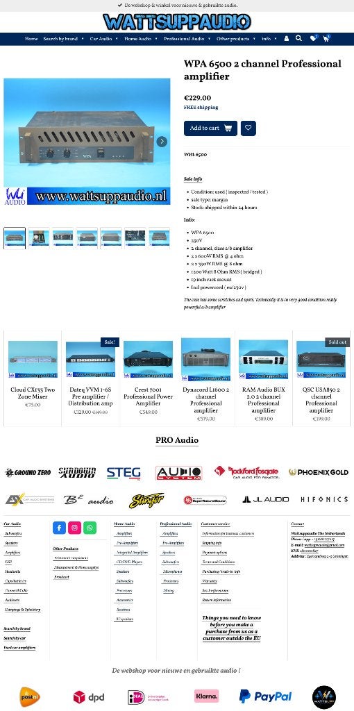 WPA 6500 2 kanaals Professional PA versterker, Overige merken, Gebruikt, ., Ophalen of Verzenden