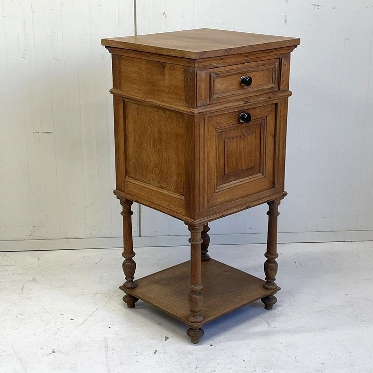 Antiek hoog Frans brocante nachtkastje eiken halkastje hout, Ophalen, Gebruikt, Minder dan 45 cm, Onbekend