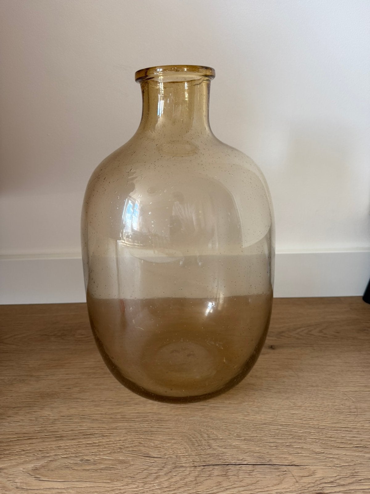 Beige glazen vaas, Ophalen, Beige, 38 cm, Geschikt voor droogbloemen