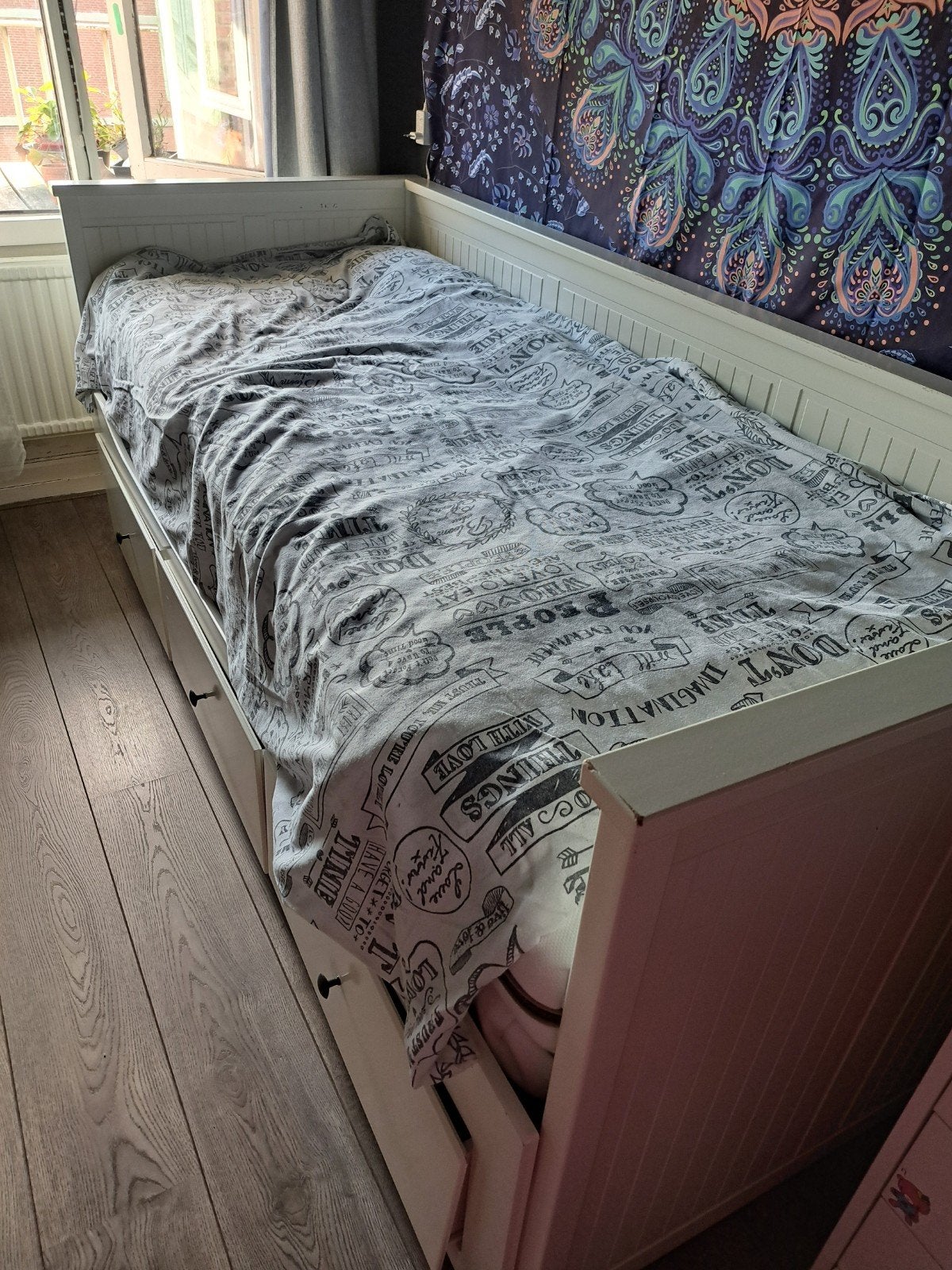 Ikea Hemnes witte bedbank uitschuifbaar me, Ophalen, Gebruikt, Eenpersoons, Wit