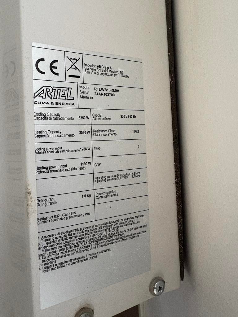 Artel Wandairco - Krachtige Koeling en Verwarming, Ophalen, Gebruikt, 3 snelheden of meer, Energieklasse A of zuiniger