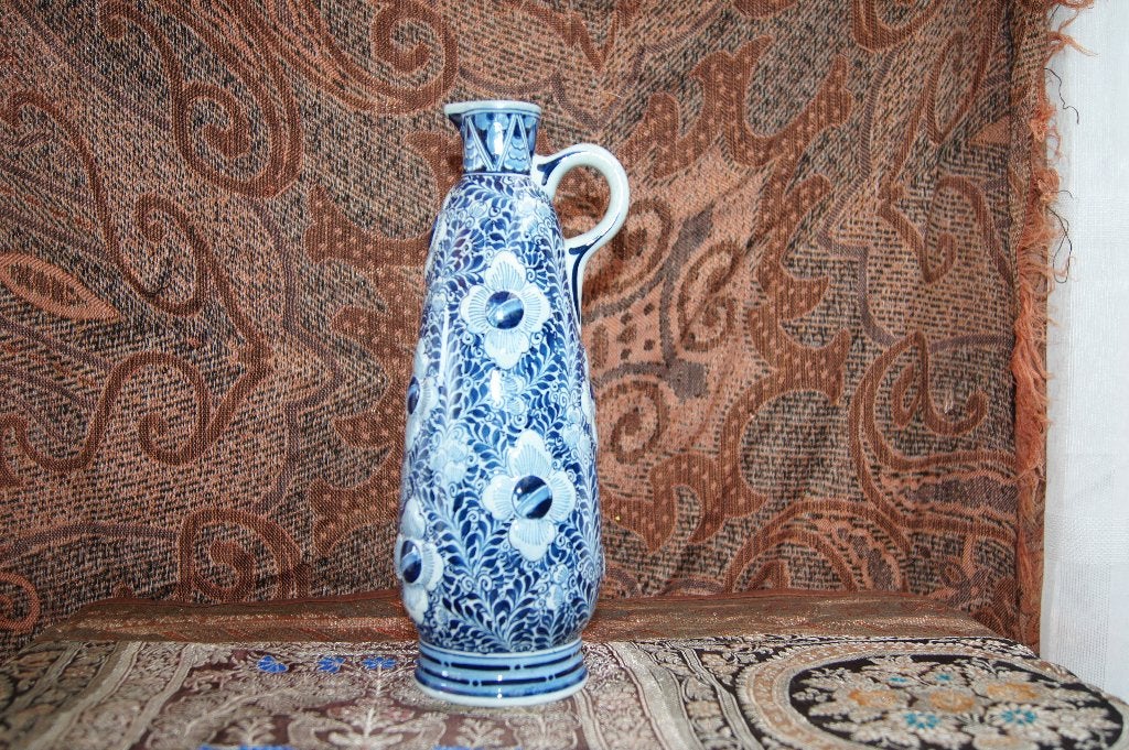 Antiek ongebruikelijk blauw-wit Delft schenkkan met patroon, Antiek en Kunst, Ophalen of Verzenden