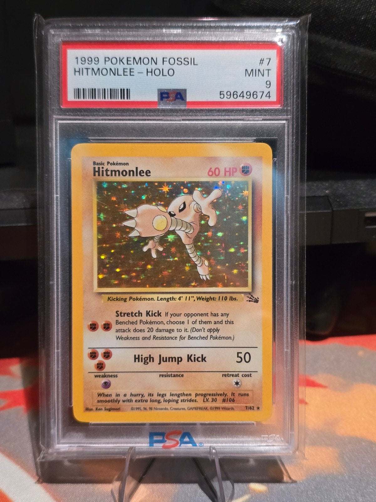 Hitmonlee Fossil PSA 9 | 7/62, Ophalen of Verzenden, Zo goed als nieuw