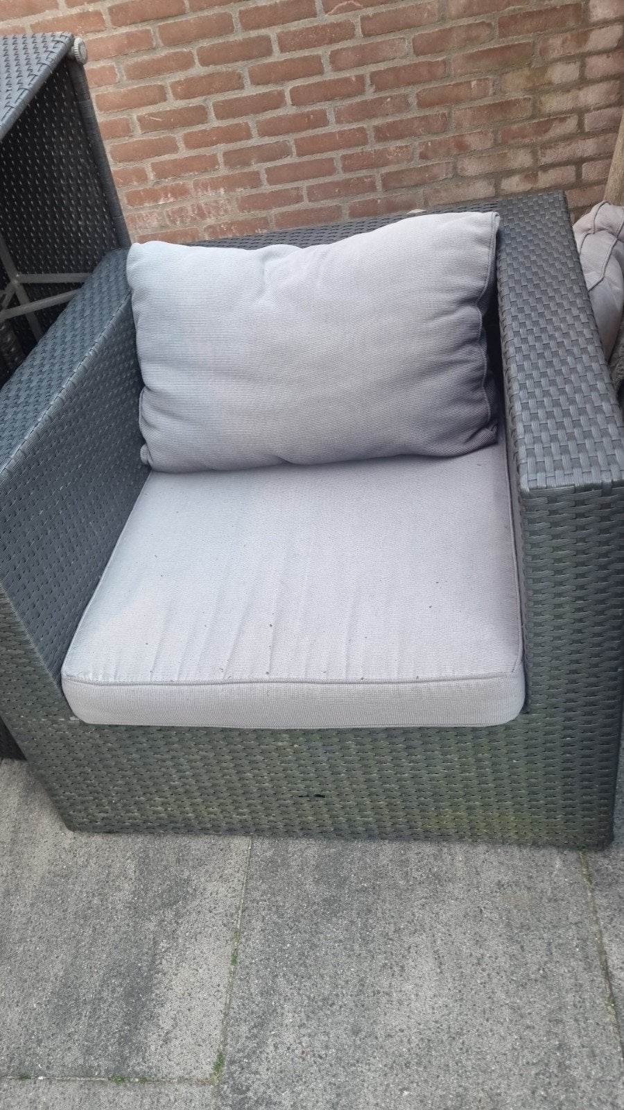 Loungeset met 2 stoelen, 2 hoekdelen en hocker incl kussens, Ophalen