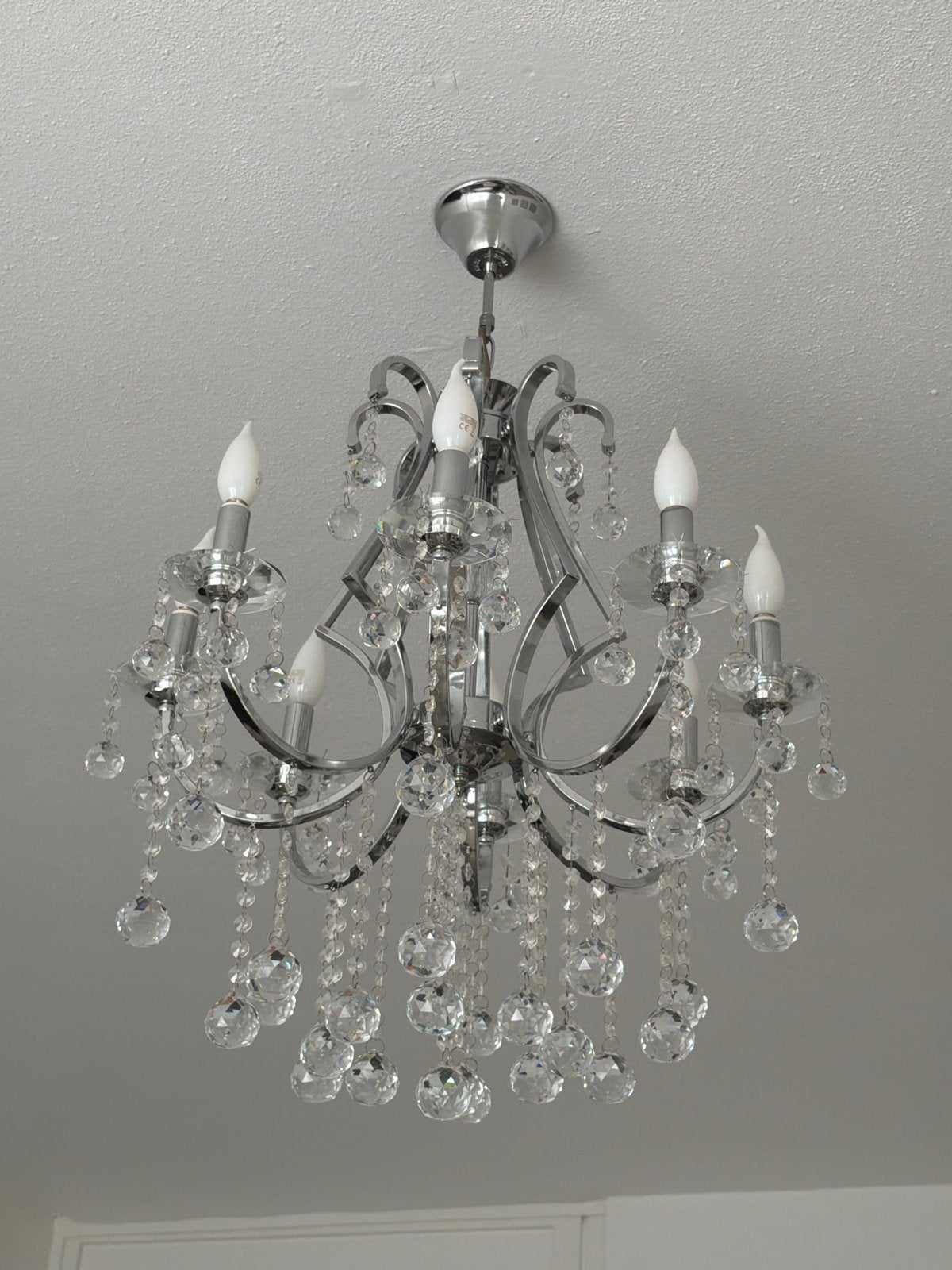 Elegante Hanglamp met Kristallen - Zo goed als nieuw, Ophalen, Zo goed als nieuw, Metaal, E14 (klein)