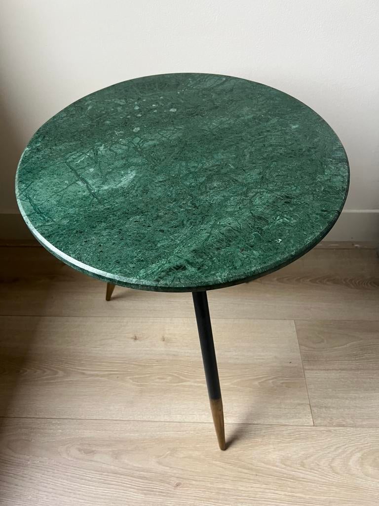 Salontafel groen marmer - 2 stuks, Huis en Inrichting, Tafels | Bijzettafels, Minder dan 55 cm, Rond, Zo goed als nieuw, Ophalen