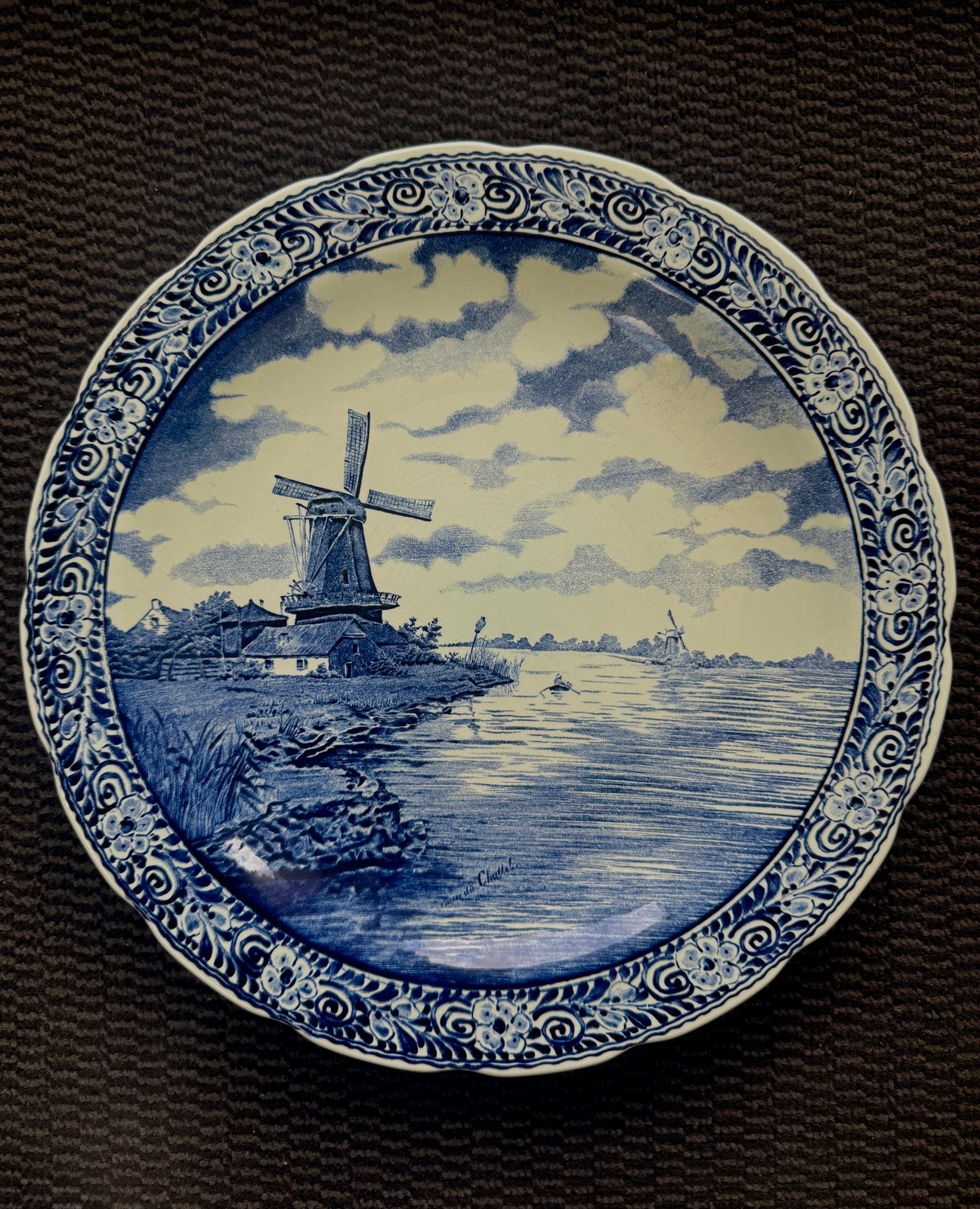 Groot Boch Belgium Delfts blauw wandbord – molenlandschap, Ophalen of Verzenden