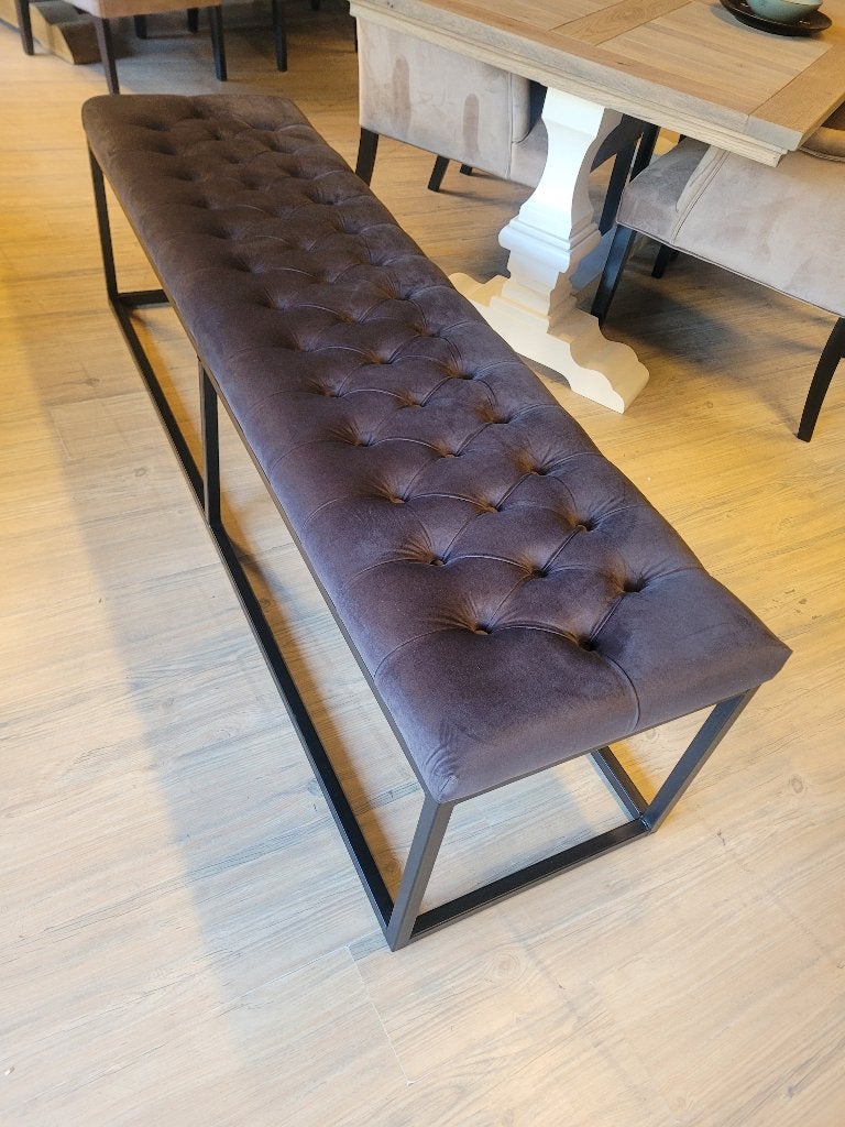 *OPRUIMING* Eetkamerbank Timmy 180 cm Grijs €329 NU €295 (11, Eetkamerbank hocker knoopjes capiton stof velvet antraciet, Nieuw
