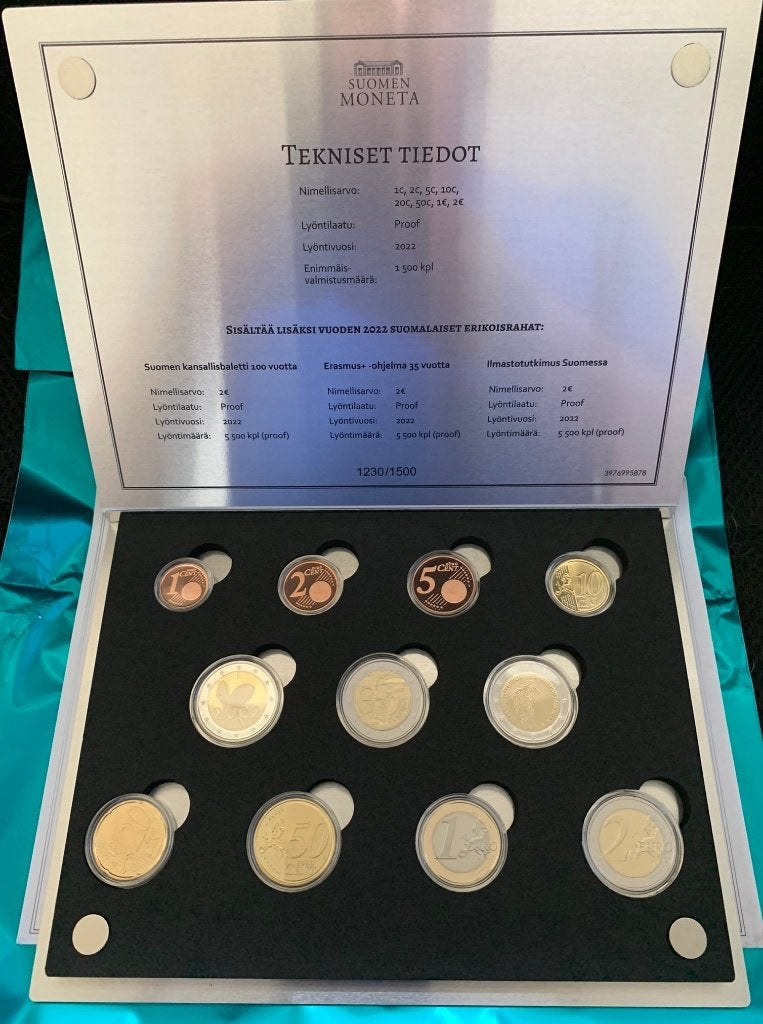 Proof set Finland 2022 (1 Cent - 2 Euro + 3x 2 Euro), Postzegels en Munten, Verzenden, Finland, Overige waardes, Setje