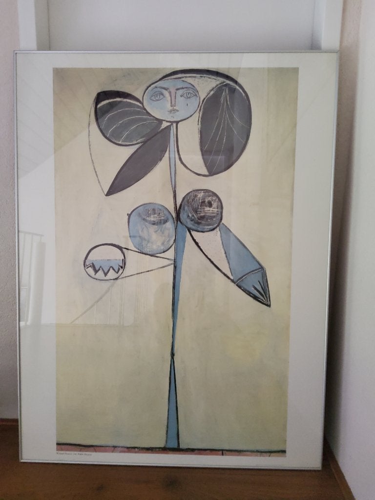 Luxe poster Picasso ' Woman flower' in lijst, Antiek en Kunst, Ophalen, Abstract, Achter glas, Overige materialen