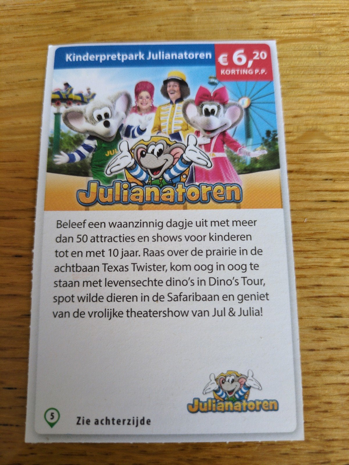 Kortingsbon voor Koningin Julianatoren, 6,20 p.p., Drie personen of meer, Kortingskaart