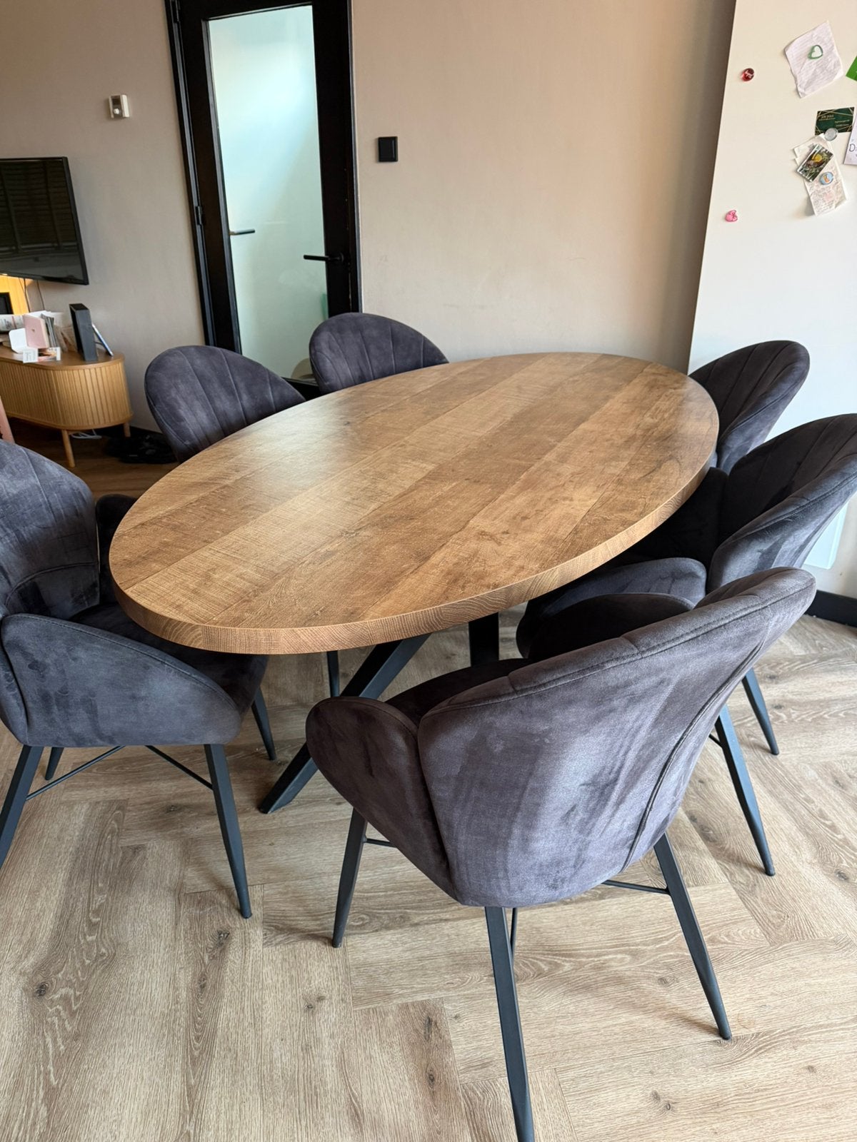 Eetkamertafel met 6 stoelen, Ophalen, 100 tot 150 cm, Zo goed als nieuw, Vijf personen of meer