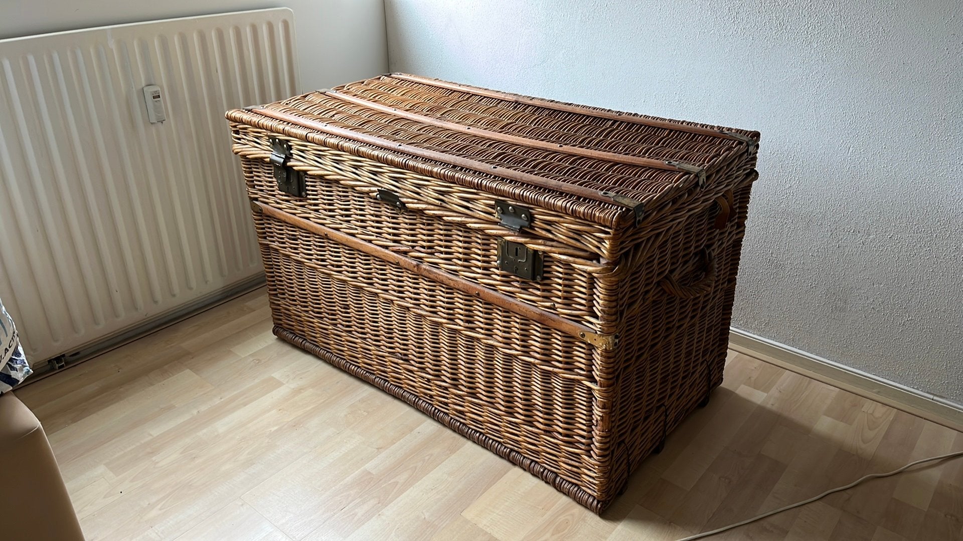Antieke rieten dekenkist, Ophalen, Gebruikt, 100 tot 150 cm, 50 tot 75 cm