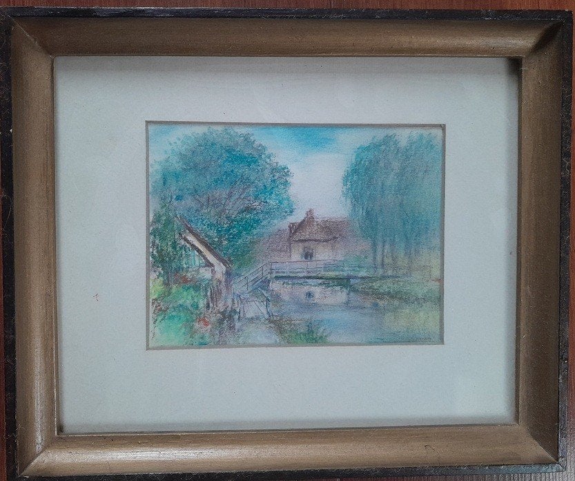 Bruggetje bij Giethoorn. Pastel schilderijtje, Ophalen, Minder dan 50 cm, Gebruikt, Oorspronkelijke maker
