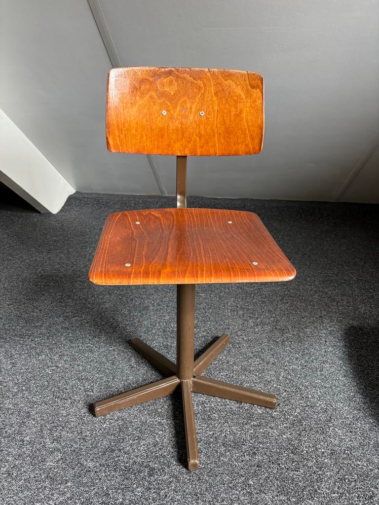Vintage Bureaustoel Hout en Metaal, Ophalen, Gebruikt, Bruin, Bureaustoel
