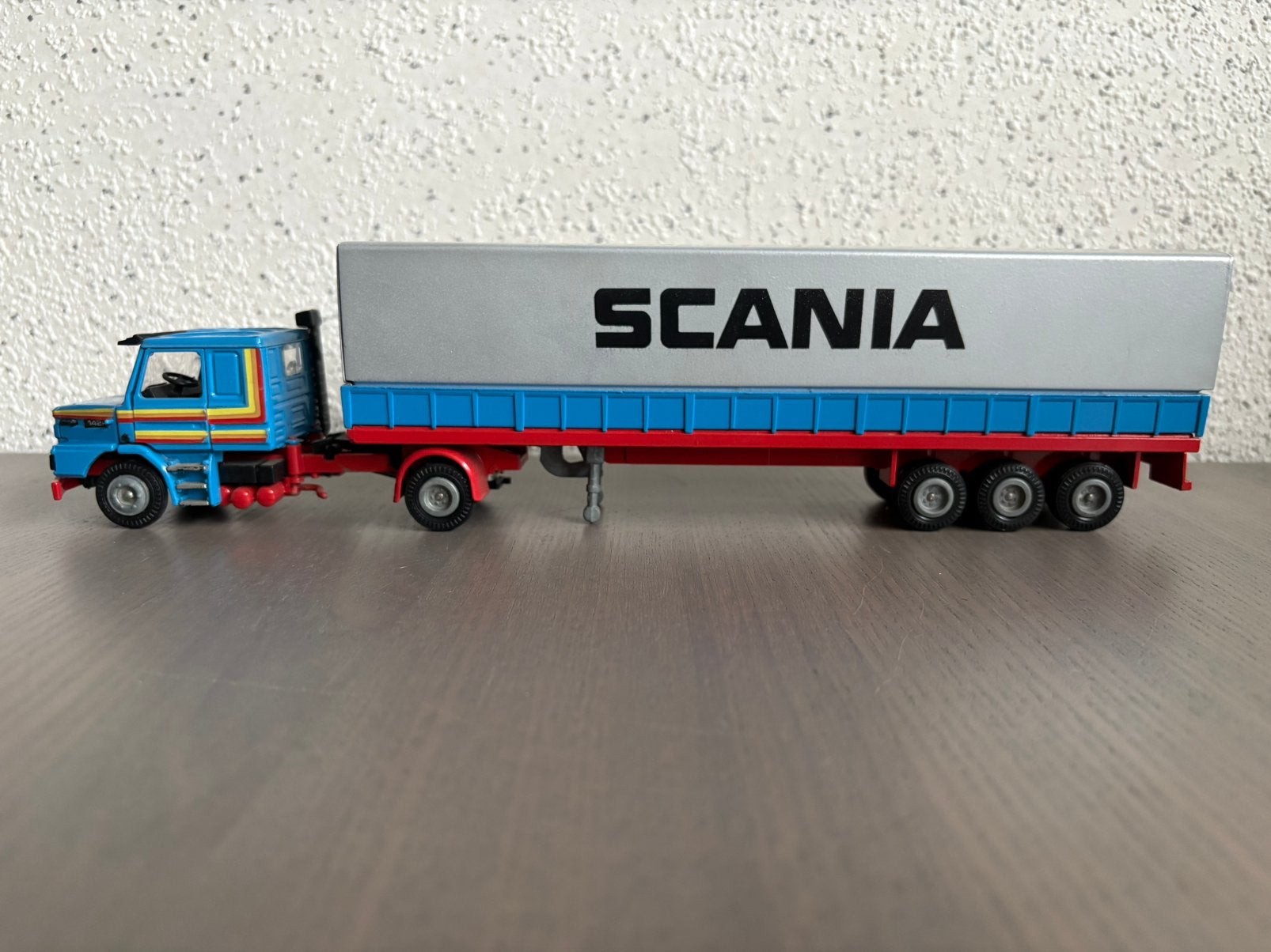 Tekno 1/50 Scania 142H torpedoneus met oplegger, Ophalen of Verzenden, Zo goed als nieuw, Bus of Vrachtwagen, Tekno