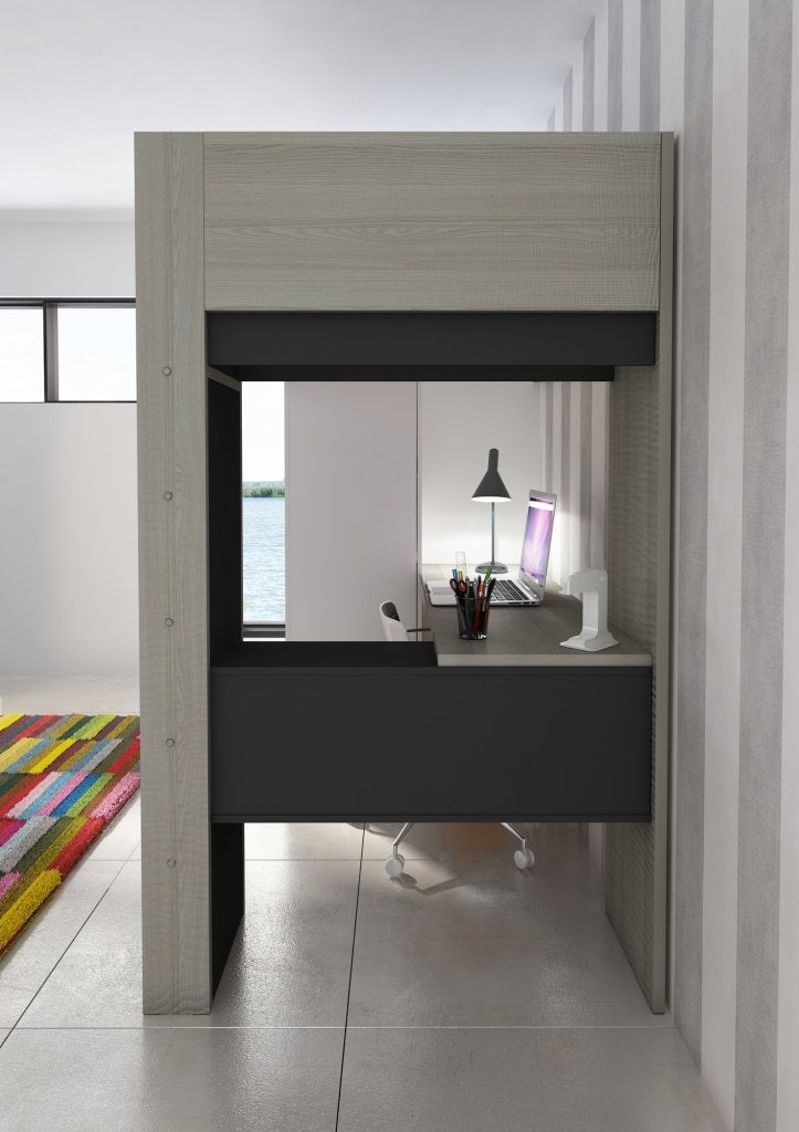 Studio hoogslaper met bureau en kast - 90x200 - Antraciet, Niet ingevuld, Niet ingevuld, Nieuw, Ophalen of Verzenden