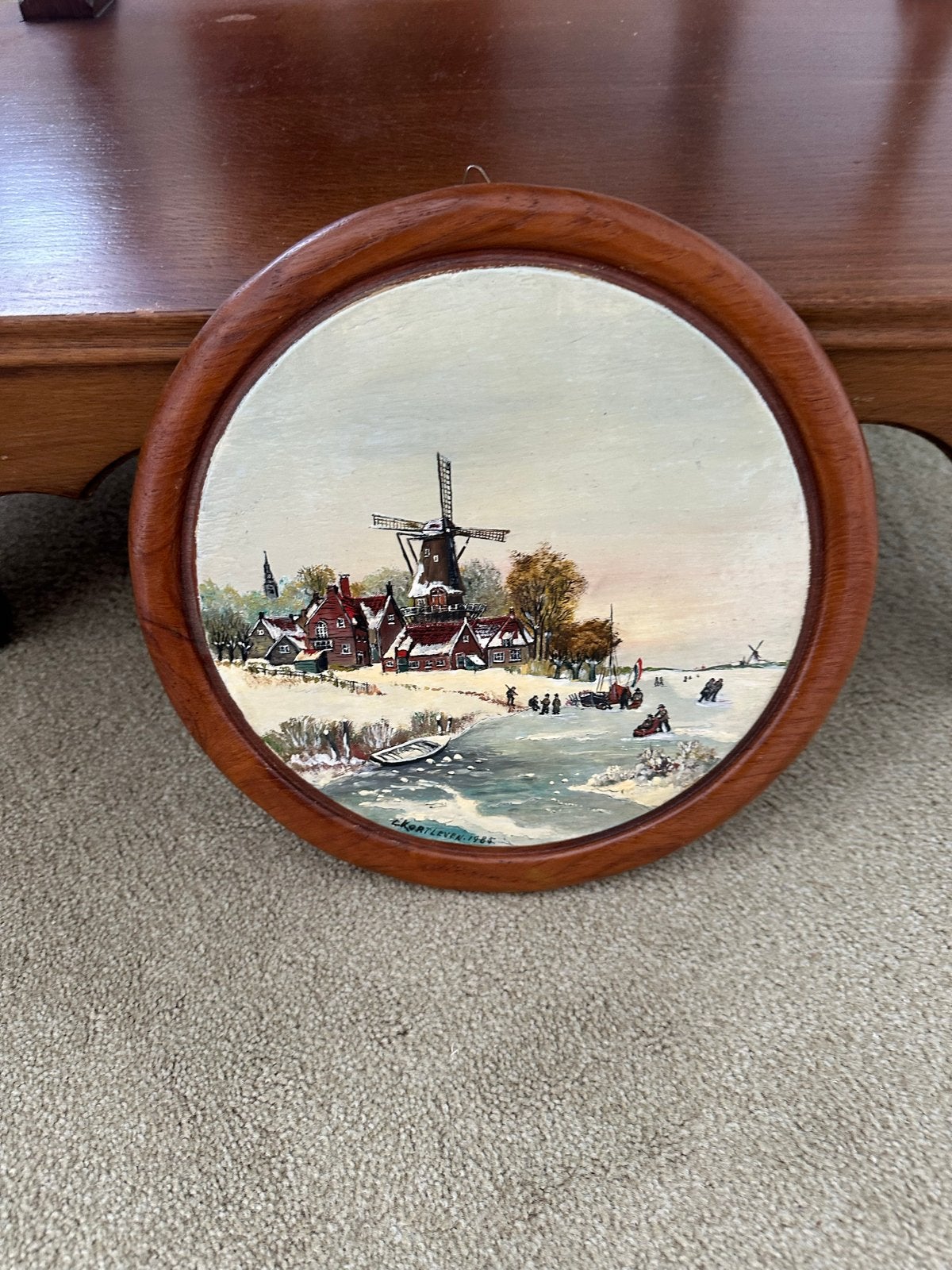 Vintage Hollandse Winterlandschap Schilderij op Hout, Ophalen