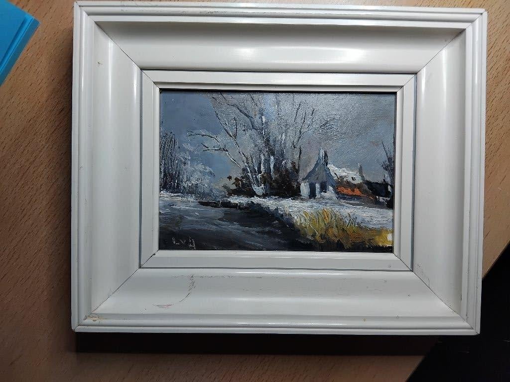 Schilderijtje Winters Landschap, Oud hollands, Overige ondergronden, Ophalen of Verzenden, Gesigneerd