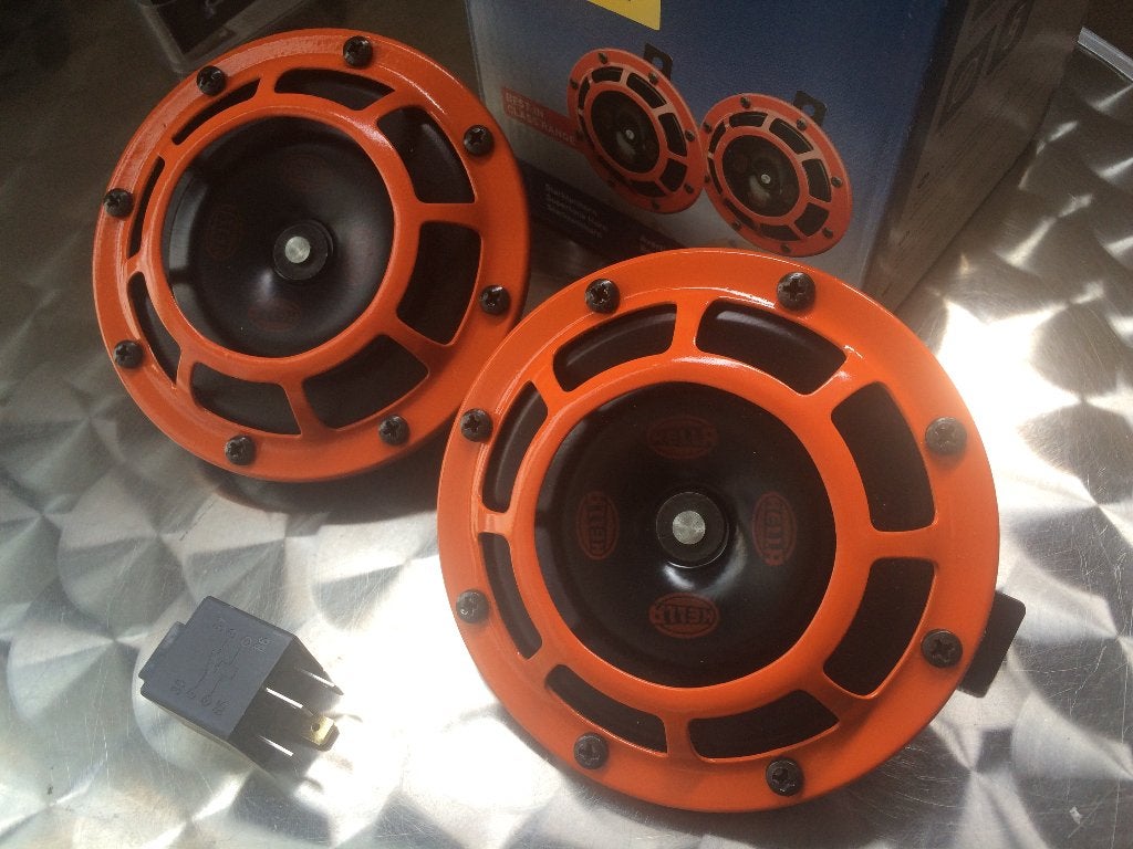 Hella Supertone 118db Claxon set (oranje orange), Auto diversen, Ophalen of Verzenden